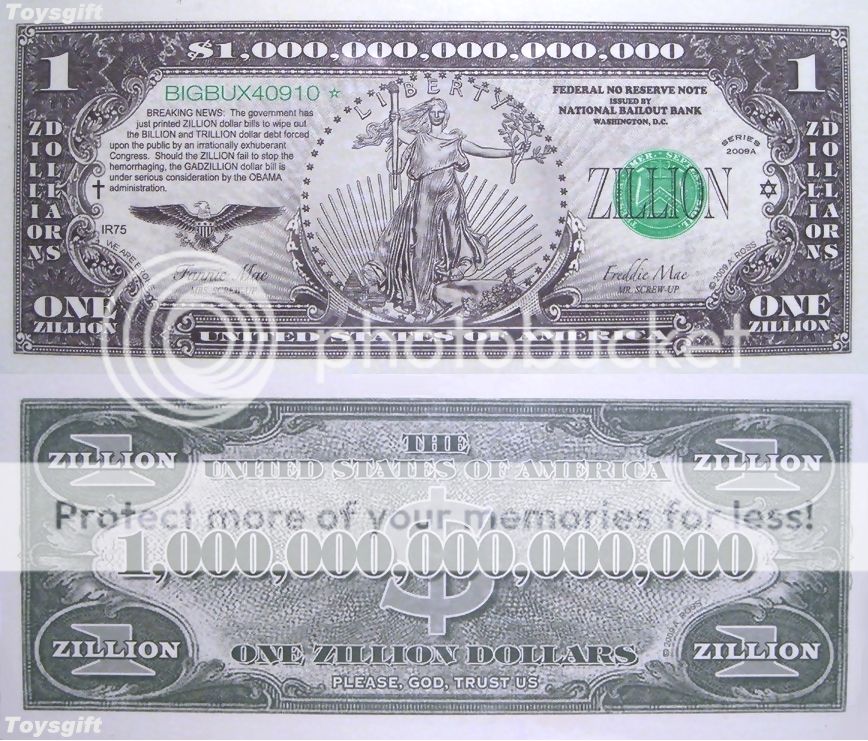 RARE LOT OF 100 ZILLION US DOLLAR BILL Barack Hussein OBAMA Debt Plan